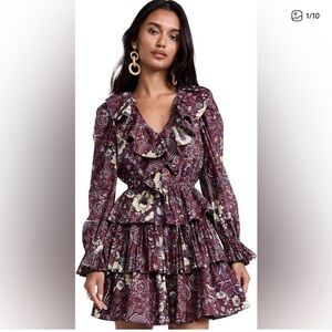 Ulla Johnson Plum Floral Long-Sleeve Ruffle Tiered Dress